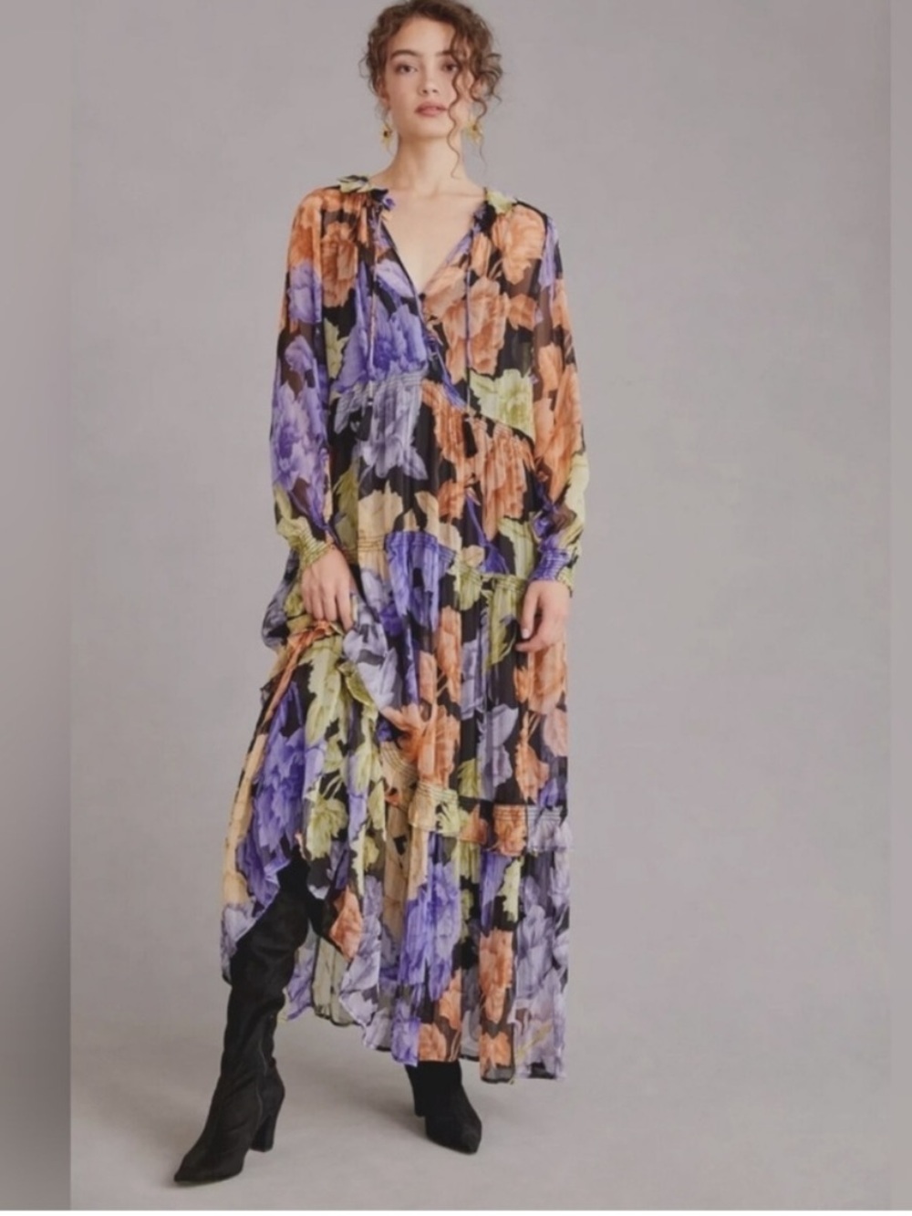 Anthropologie Marais Printed Chiffon Maxi Dress